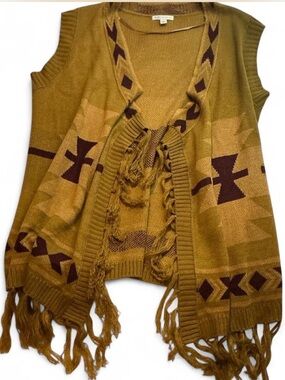 Cato- Fringe Open-Front Knit Vest Sweater
